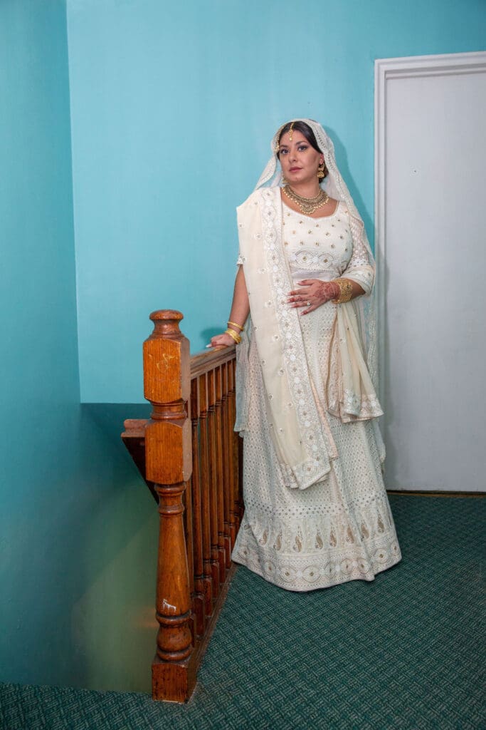 Brooklyn Nikkah Elopement. Portrait of bride before the ceremony in her full jewelry.