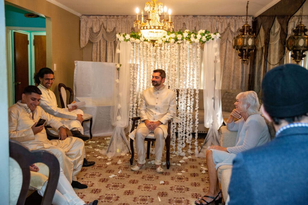 Brooklyn Nikkah Elopement. Family laughing before the ceremony.
