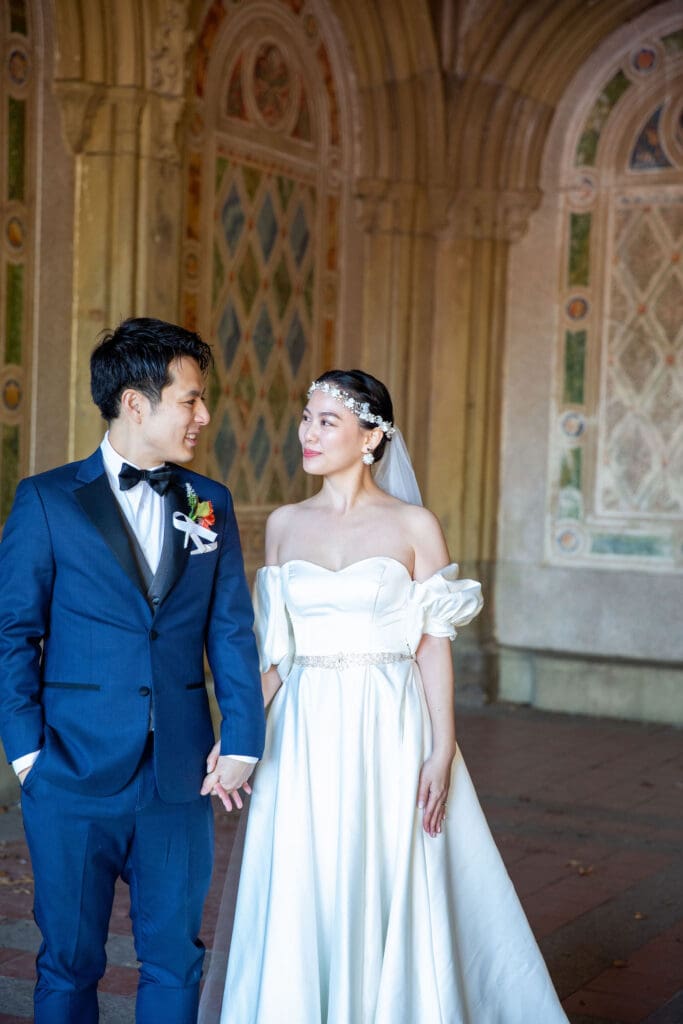Newlyweds dance at the Arcade at Bethesda Terrace in NYC's Central Park.
